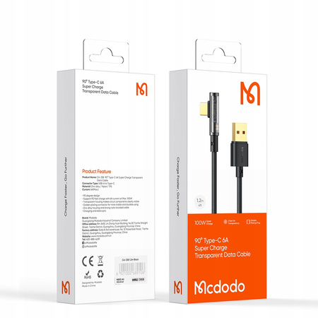  McDodo Kabel Prism, USB-C, kątowy,  szybki, 100W 6A, 1.2m