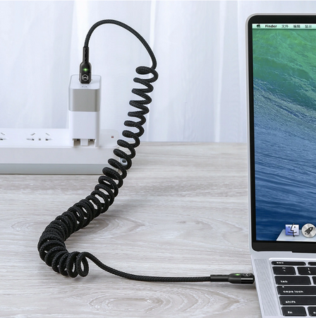 MCDODO KABEL USB-C SPIRALNY SPRĘŻYNOWY SZYBKIE ŁADOWANIE USB TYP C LED 2M