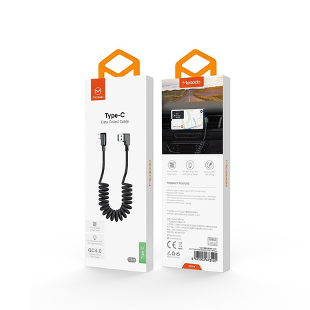 Mcdodo Glue angle 90° spring LED USB type-C phone cable 1.8m black CA-7310