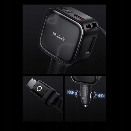MCDODO SZYBKA ŁADOWARKA SAMOCHODOWA 3X USB USB-C 93W LED KABEL ZWIJANY 1M