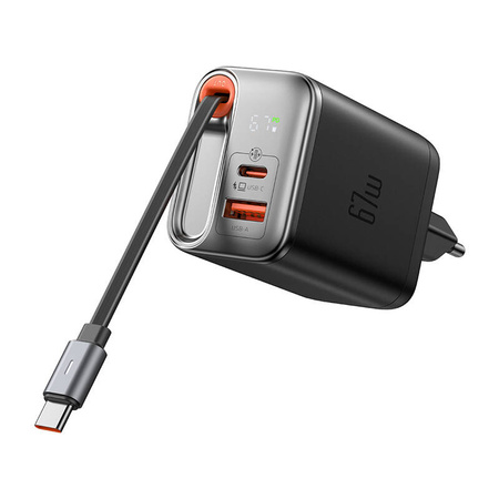 Mcdodo CH-4100 67W GaN 2-in-1 USB-C+A Ladegerät, 65cm USB-C Kabel, Schwarz
