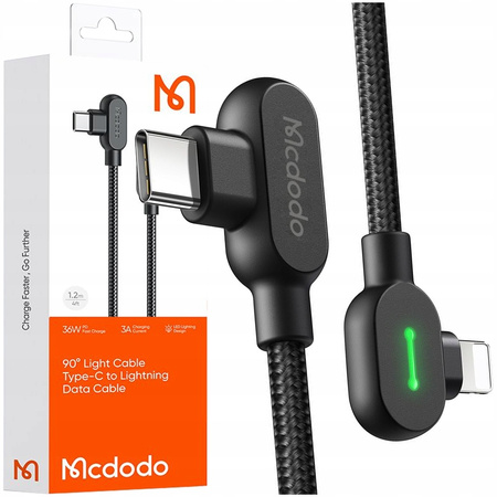 MCDODO 90° abgewinkeltes USB-C Lightning-Kabel (doppelseitig) für iPhone 13 und 14 LED (1 m)