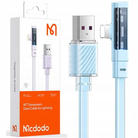 MCDODO KABEL KĄTOWY USB LIGHTNING PŁASKI 36W DO IPHONE 13 14 NIEBIESKI 1M