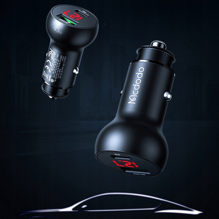 MCDODO MOCNA SZYBKA ŁADOWARKA SAMOCHODOWA MIERNIK 2X USB USB-C 45W LED
