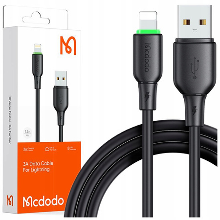 MCDODO USB-Lightning-Ladekabel mit Schnellladefunktion für iPhone, 1 m, LED, Schwarz