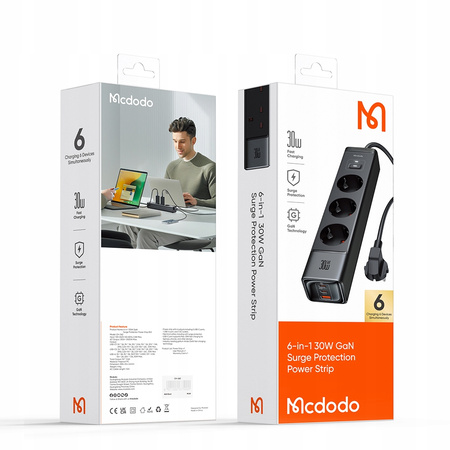 Încãrcãtor prelungitor MCDODO, tip C, 6 prize, USB-C, 1.5 m