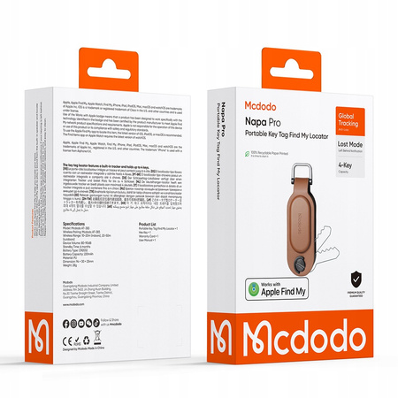 MCDODO LOKALIZATOR KLUCZY GPS DO APPLE FIND MY BRELOK ORGANIZER BRĄZOWY