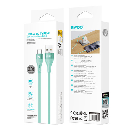 BWOO kabel USB - USB-C 1m 3A Minimalist Silicone zielony X280C