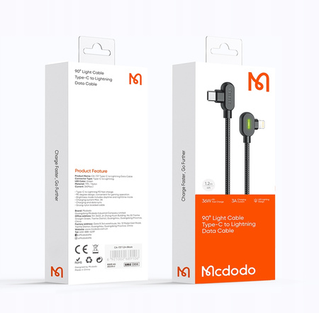 MCDODO ANGLE CABLE 90° USB-C LIGHTNING TWO-WAY FOR IPHONE 13 14 LED 2M
