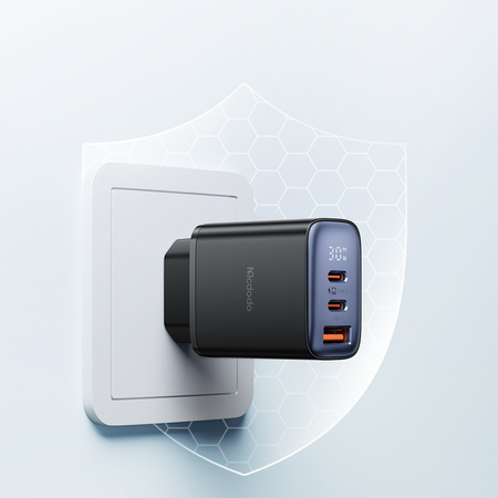 Încãrcãtor rapid de perete MCDODO pentru iPhone, 2xUSB-C, 1xUSB PD, contor LED 30W