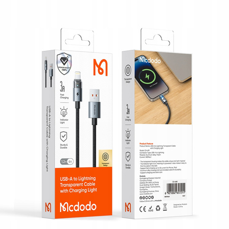 MCDODO KABEL USB SZYBKIE ŁADOWANIE DO IPHONE LIGHTNING PD 36W 1M LED CZARNY