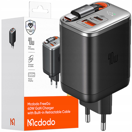 Încãrcãtor rapid de perete MCDODO, sursã de alimentare 3x USB-C PD, USB GAN 40W, cablu 1m