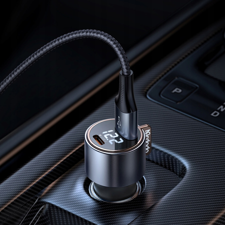 Încãrcãtor auto rapid ?i puternic MCDODO cu 2 contoare USB, USB-C, 75W, LED