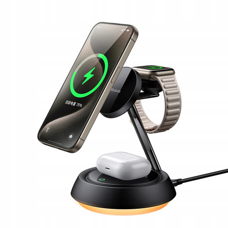 MCDODO ŁADOWARKA INDUKCYJNA 15W 3W1 DO MAGSAFE IPHONE AIRPODS WATCH LAMPKA