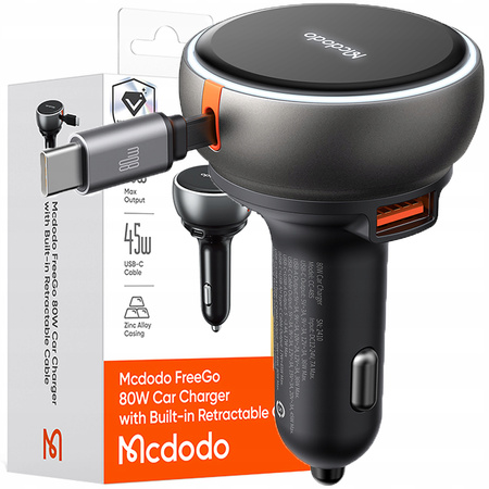Încãrcãtor auto rapid ?i puternic MCDODO, 3 porturi USB, USB-C PD, 80W, LED, cablu 1 m