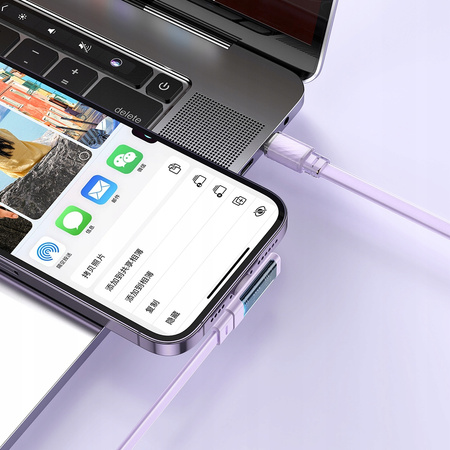 MCDODO KABEL KĄTOWY USB-C LIGHTNING PŁASKI 36W DO IPHONE 13 14 FIOLETOWY 2M