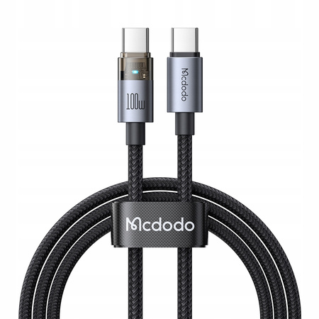 MCDODO KABEL USB-C SZYBKIE ŁADOWANIE USB TYP C 5A 100W 1M LED CZARNY