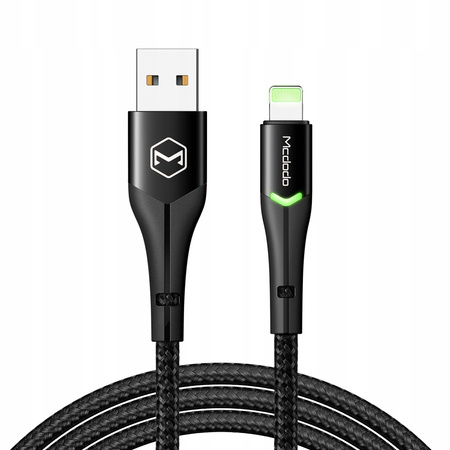 MCDODO USB LIGHTNING FAST CHARGING CABLE 36W FOR IPHONE 13 14 2M LED BLACK