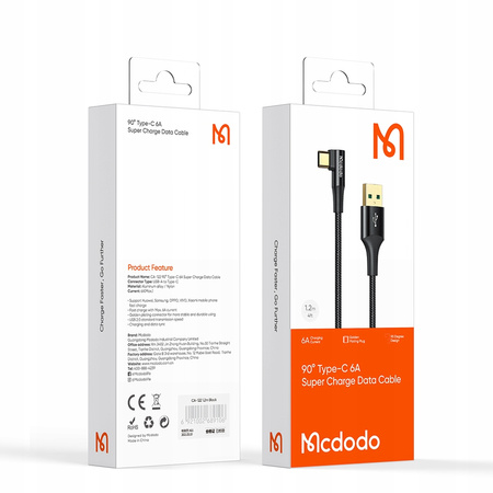 Mcdodo kabel do telefonu szybkie ładowanie, kątowy USB-C 65W 6A 1,8M