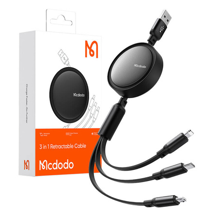 MCDODO KABEL USB 3W1 ZWIJANY USB-C LIGHTNING MICRO USB TYP C PŁASKI 1M