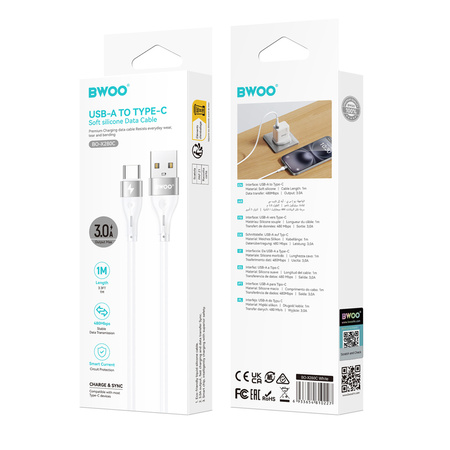 BWOO kabel USB - USB-C 1m 3A Minimalist Silicone biały X280C
