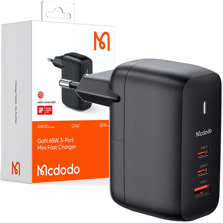 Ładowarka do laptopa, telefonu komórkowego, Mcdodo GaN 3.0 Szybkie ładowanie, USB-C PD USB-A 65W