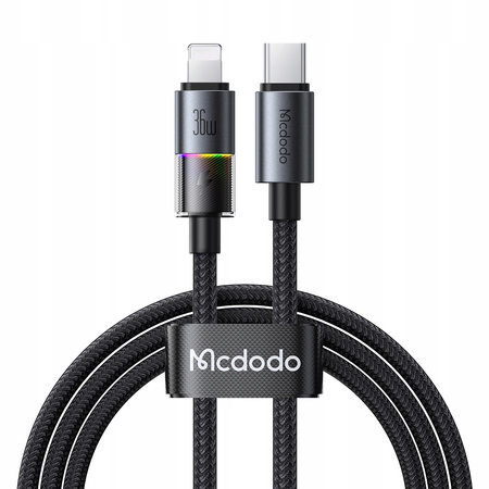 MCDODO KABEL USB-C SZYBKIE ŁADOWANIE DO IPHONE LIGHTNING 36W 1M LED CZARNY