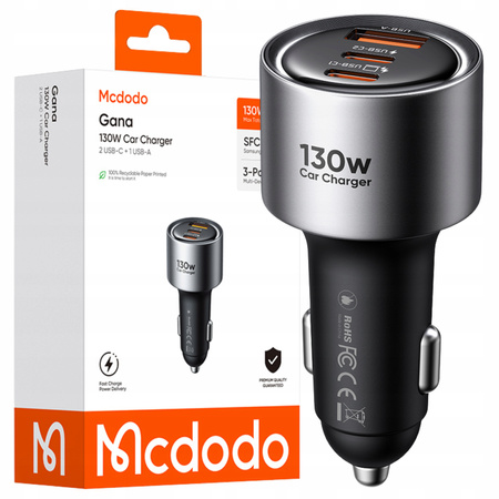 MCDODO SZYBKA ŁADOWARKA SAMOCHODOWA DO TELEFONU LAPTOPA 2X USB-C USB-A 130W