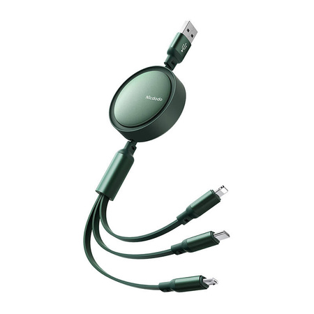 MCDODO KABEL USB 3W1 ZWIJANY USB-C LIGHTNING MICRO USB TYP C PŁASKI 1M