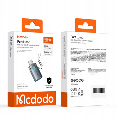 ADAPTOR MCDODO USB-A 3.0 LA USB-C LA USB TIP C 3A 5GB OTG LED
