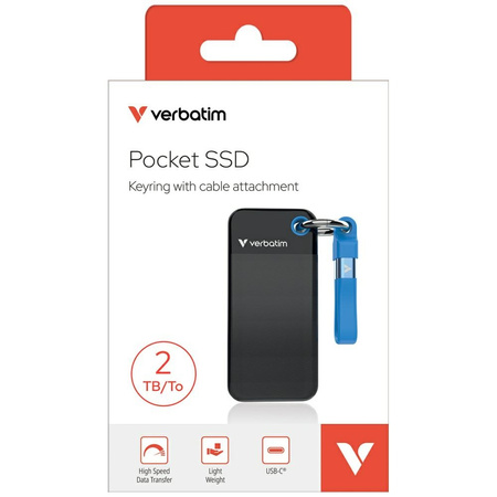 Dysk Zewnętrzny Verbatim Pocket SSD 2TB - brelok do kluczy z kablem USB-C 3.2 gen.2 czarno-niebieski/black-blue 32195