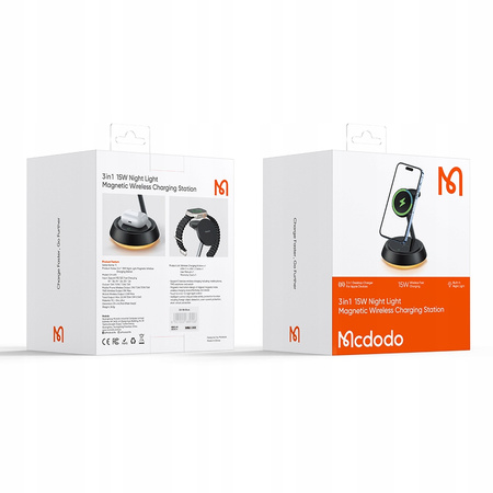 MCDODO ŁADOWARKA INDUKCYJNA 15W 3W1 DO MAGSAFE IPHONE AIRPODS WATCH LAMPKA
