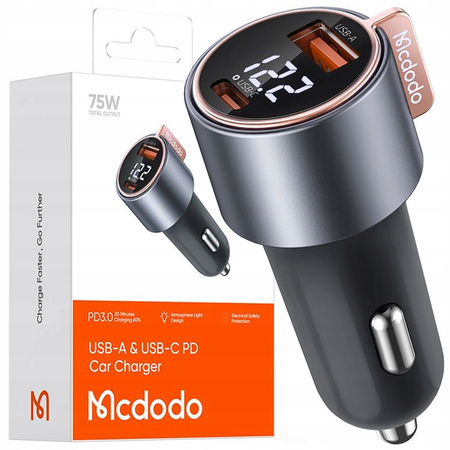 MCDODO Leistungsstarkes Schnell-Autoladegerät mit 2x USB-C, 75 W, LED