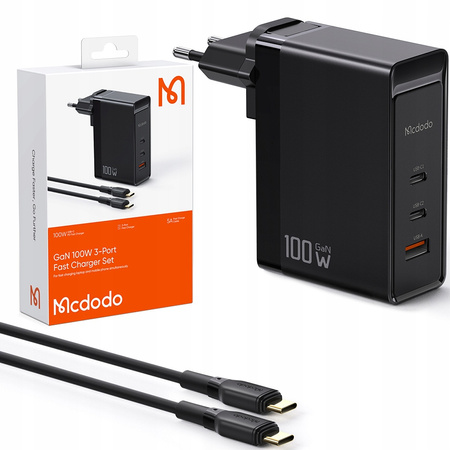 Ładowarka do telefonu, do laptopa, GAN, Szybka, USB-C PD, USB-A, QC, 100W, Uniwersalna, Mcdodo