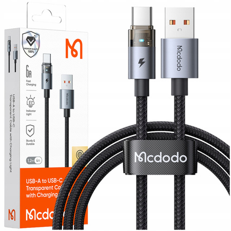 MCDODO KABEL USB-A USB-C SZYBKIE ŁADOWANIE USB TYP C 6A 100W 1M LED CZARNY