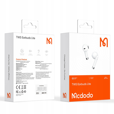 Cã?ti intraauriculare wireless Mcdodo cu husã, Bluetooth 5, albe