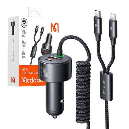 Mcdodo CC-0370 Autoladegerät, USB-C, Lightning, 120 W, einziehbare Kabel