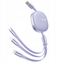 Mcdodo Kabel do telefonu, zwijany, do iPhone, Micro USB,  USB-C, 3w1, 66W, fioletowy