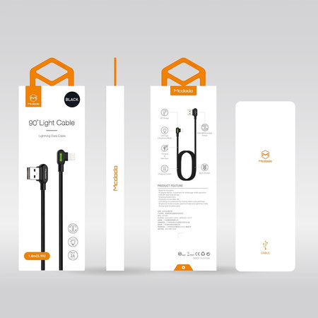 MCDODO KABEL KĄTOWY 90° LIGHTNING DWUSTRONNY DO IPHONE 11 12 13 14 LED 1M