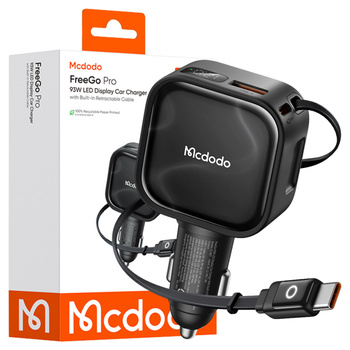 MCDODO SZYBKA ŁADOWARKA SAMOCHODOWA 3X USB USB-C 93W LED KABEL ZWIJANY 1M