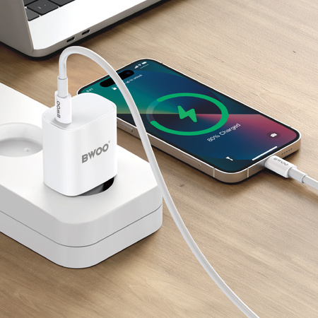 BWOO ładowarka sieciowa 20W PD CDA159 USB-C + kabel USB-C - USB-C biała
