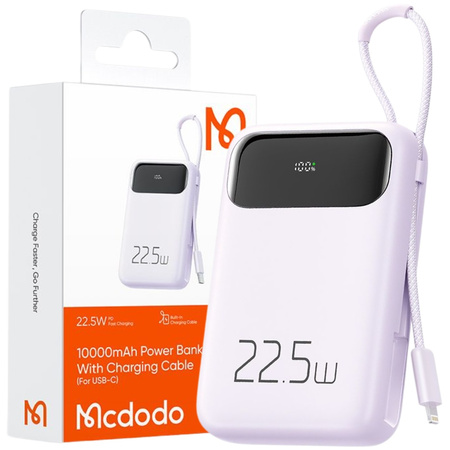 MCDODO POWERBANK 10000MAH Z WYŚWIETLACZEM USB USB-C 22,5W + KABEL LIGHTNING