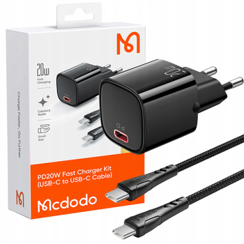 MCDODO SZYBKA ŁADOWARKA SIECIOWA ZASILACZ DO IPHONA TYP C USB-C 20W KABEL