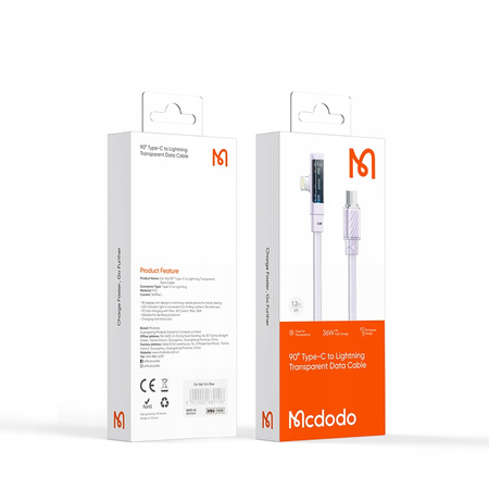 MCDODO KABEL KĄTOWY USB-C LIGHTNING PŁASKI 36W DO IPHONE 13 14 NIEBIESKI 1M
