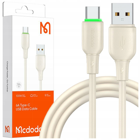 Cablu USB-C MCDODO cu încãrcare rapidã pentru Samsung Xiaomi Type C, 6A, 100W, 1M, LED bej