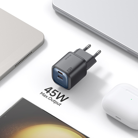 MCDODO SZYBKA ŁADOWARKA SIECIOWA DO TELEFONU ZASILACZ 2X USB-C PD GAN 45W