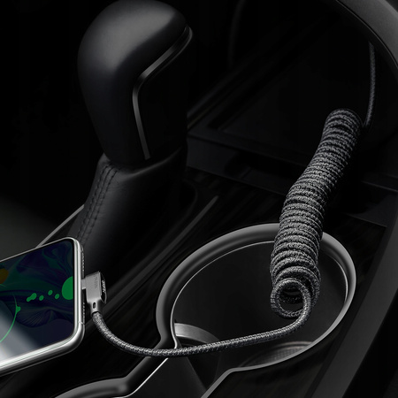 MCDODO KABEL KĄTOWY USB LIGHTNING SPIRALNY SPRĘŻYNOWY DO IPHONE 14 LED 2M