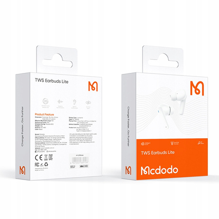 MCDODO WIRELESS IN-EAR BLUETOOTH HEADPHONES WITH MICROPHONE CASE WHITE