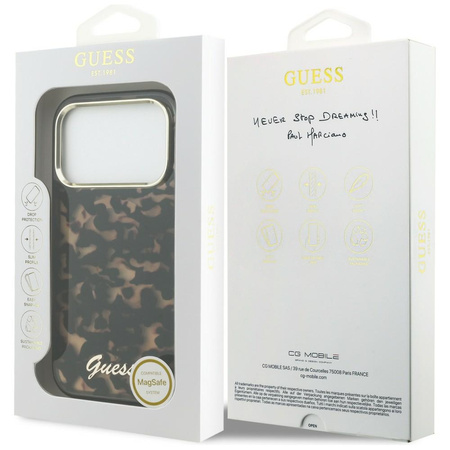 Etui Guess IML Script Metal MagSafe do   iPhone 17 Pro Max tortoise
