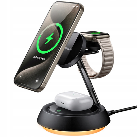 Încãrcãtor inductiv MCDODO 15W 3 în 1 pentru lampã de ceas MAGSAFE iPhone Airpods